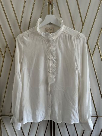 Sézane weisse Seidenbluse mit Spitzenkragen Grösse 38