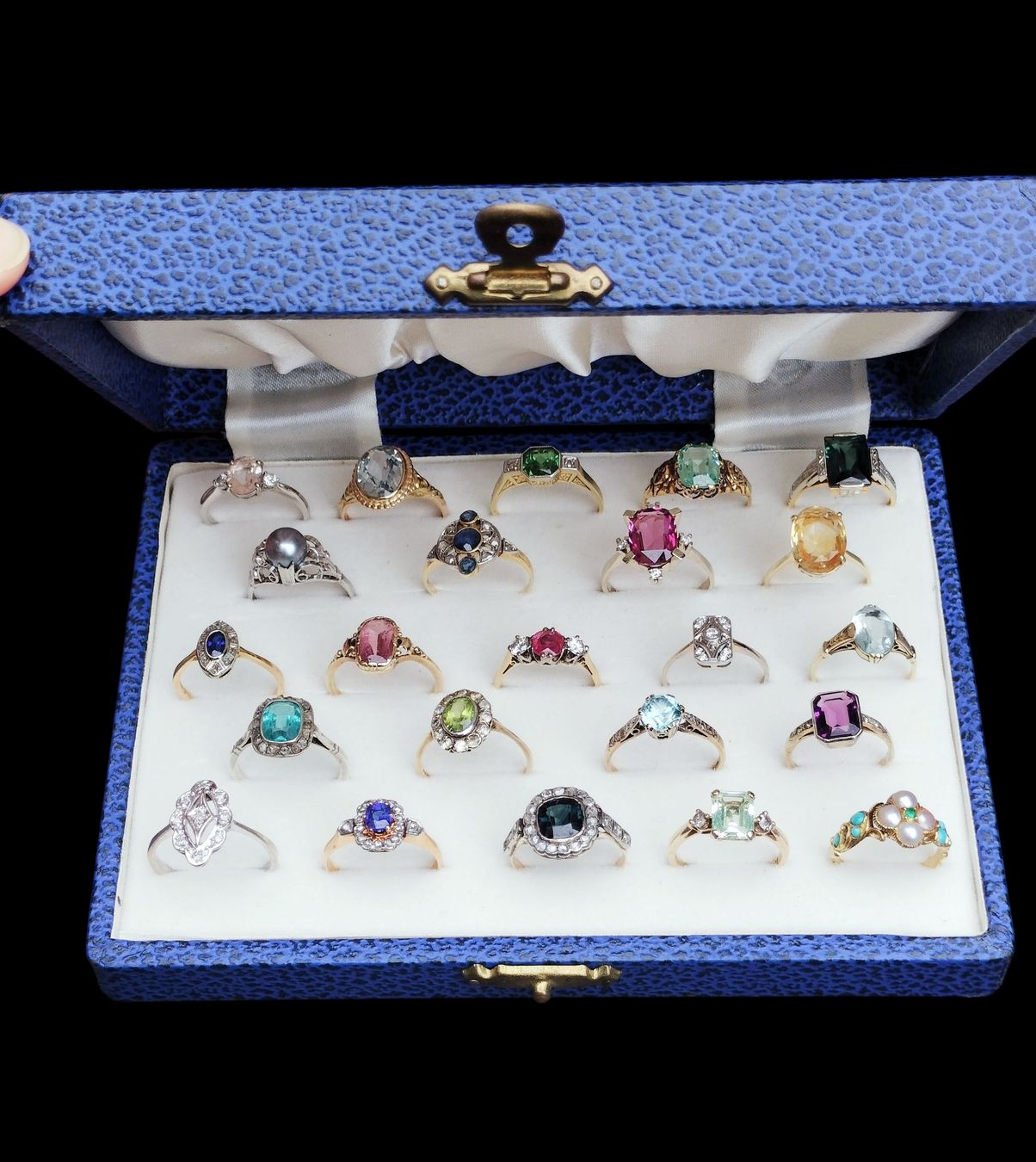 Portagioie: Vintage Ringbox Schatulle Blau Gold mit Samt – Usato da schwyz venduto da larry91sz 5