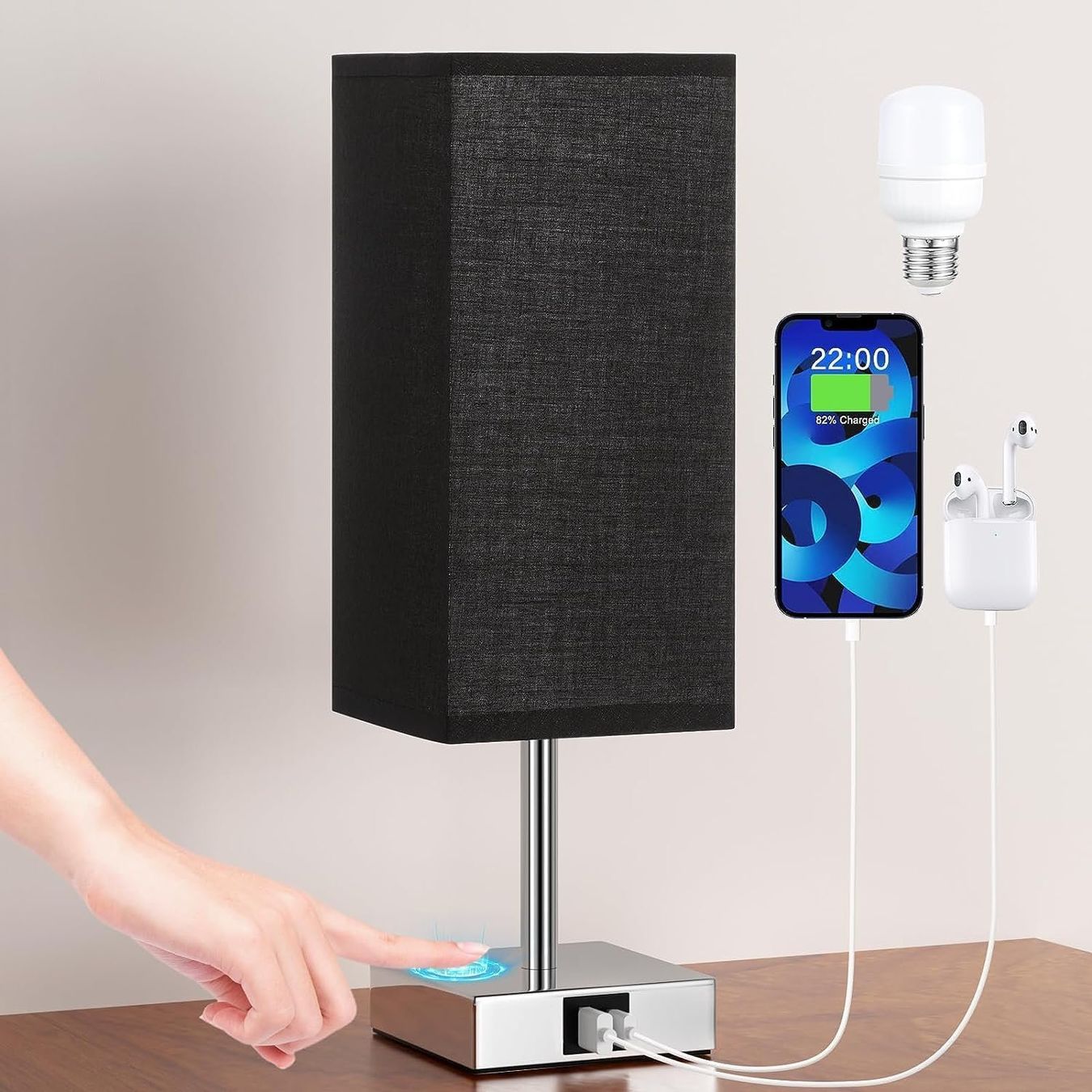 Lampade: Nachttischlampe Touch Dimmbar mit USB A+Typ-C-Anschlüssen – Nuovo e nell'imballaggio originale da Nuglar venduto da SaleRitter