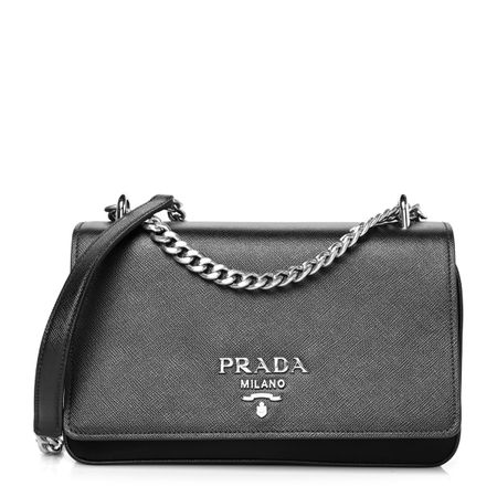 Schicke Prada Crossbody Tasche in Schwarz mit Silberkette