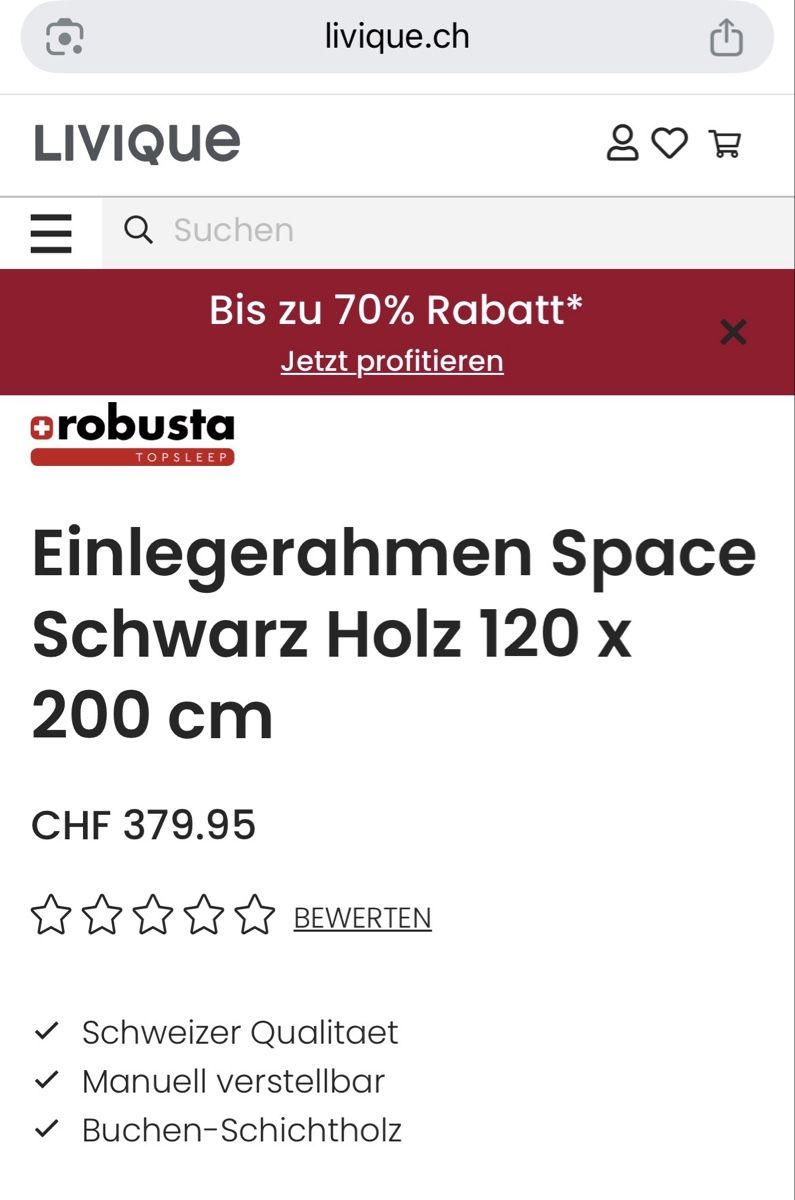 Sommiers: Einlegerahmen Robusta Space 120x200cm Schwarz Holz – D'occasion à Worb par Bullo30 2