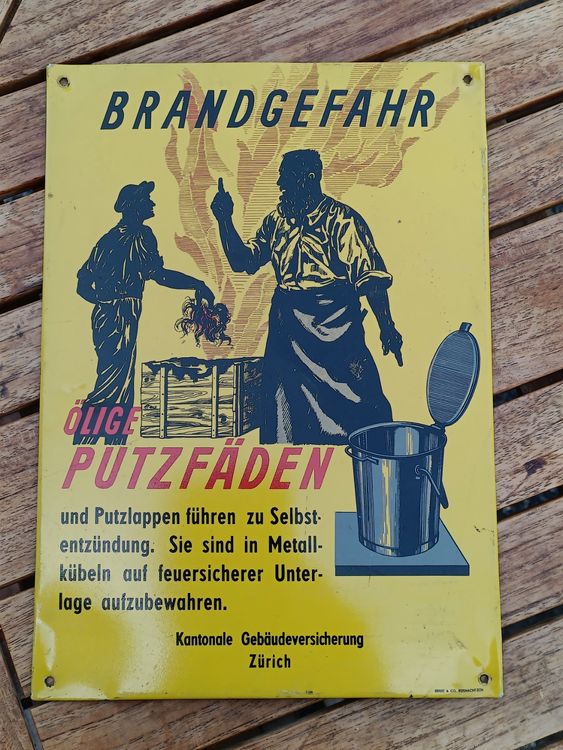 Altes Blech Warn Schild / Brandgefahr Ölige Putzfäden | Kaufen auf Ricardo