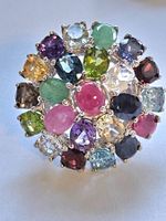 Silber Ring mit vielen bunten echten Edel-Steinen