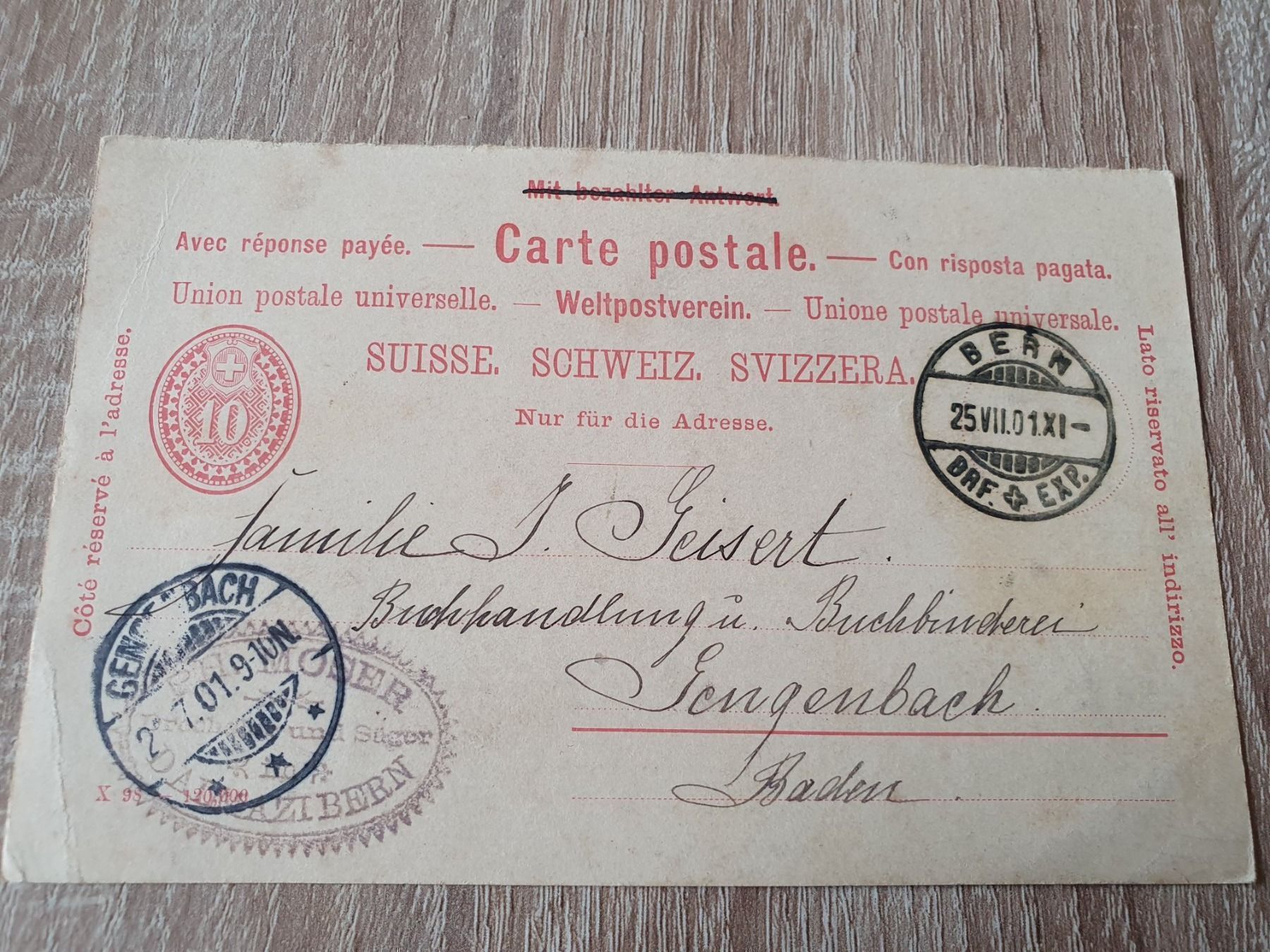Tous les timbres: 10rp Ganzsache Bern - Gengenbach – D'occasion à Balgach par SIMEON27