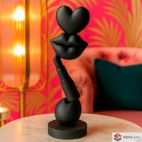 Abstract Love Sculpture – Lips & Heart Figurine - 3D Printed