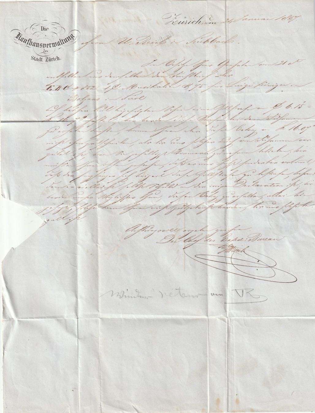 Tutti i francobolli: Faltbrief an W. Reich Trübbach 1857 – Usato da Rupperswil venduto da Ema10