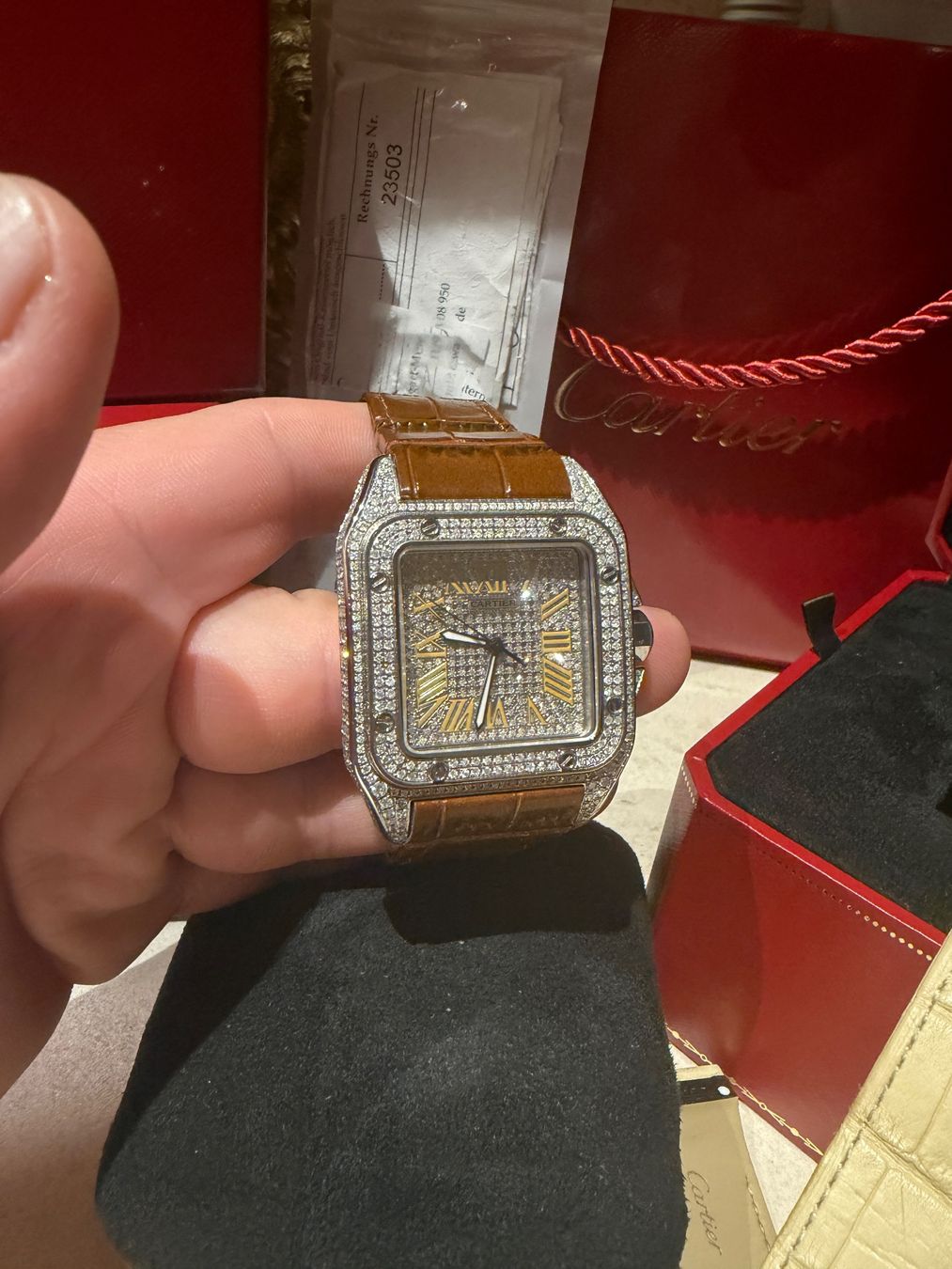 Cartier Orologi: Cartier Santos 100XL FULL ICED OUT – Usato da Niederuzwil venduto da Zef123 1