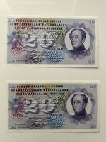Banknoten Schweiz 1976, 2 Stück 20 Franken