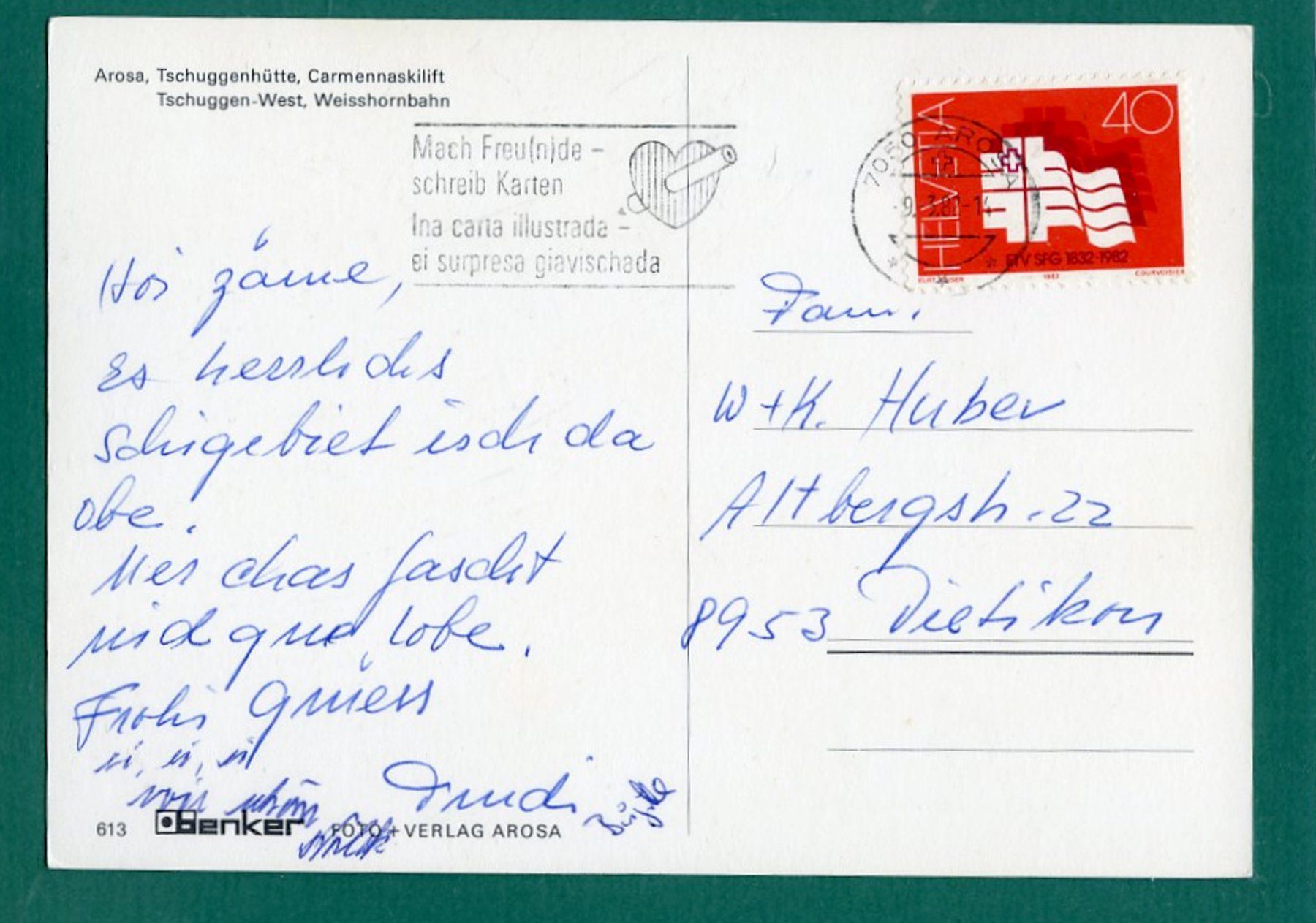 Cartoline postali: Arosa, 4 Ansichten, 1982, gelaufen, Grossformat – Usato da Sargans venduto da Hausi1951 1