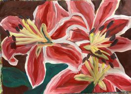 Gemaelde Blumenmotiv Lilien Acryl auf Papier gemalt