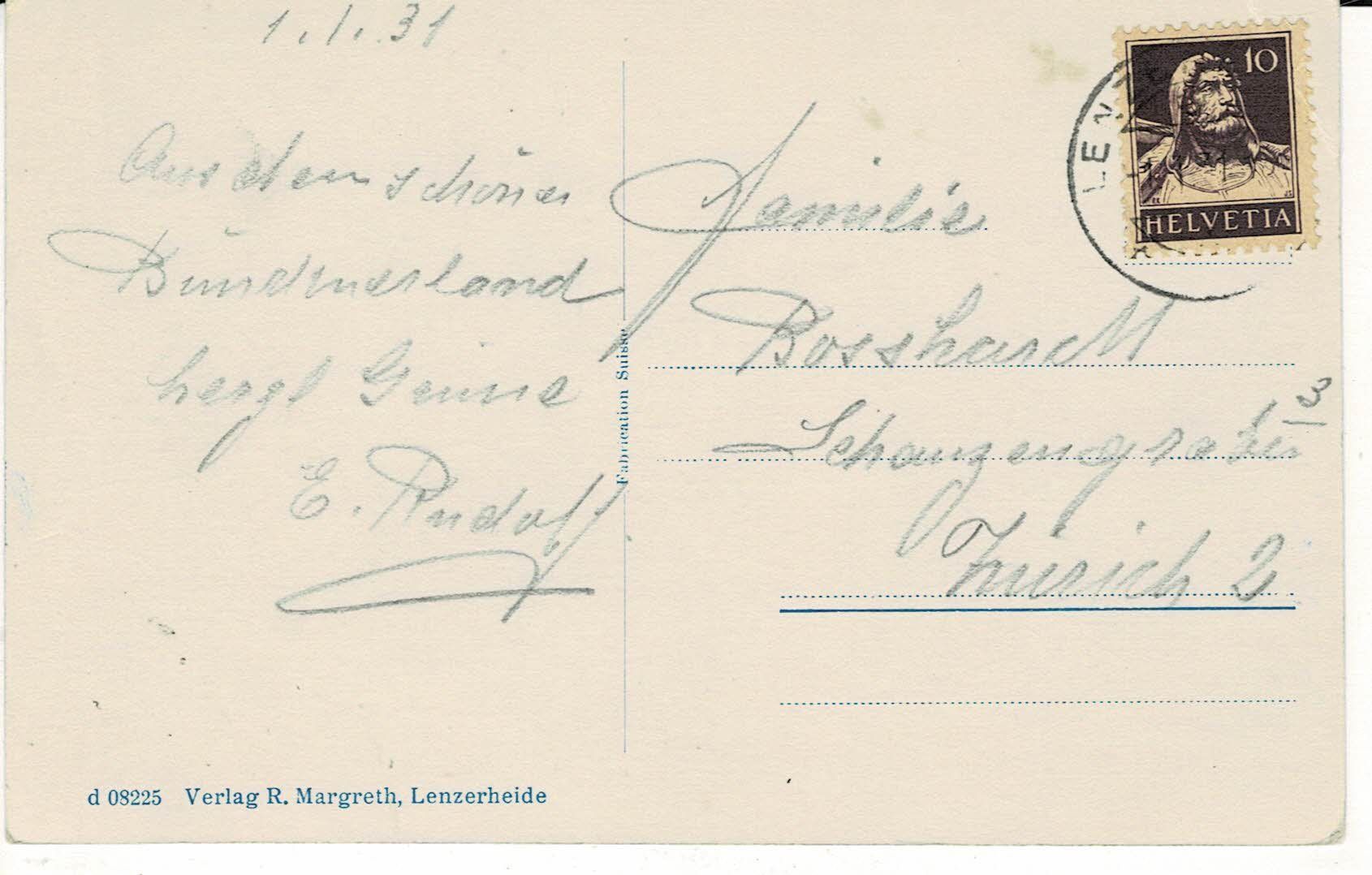 Cartoline postali: LENZERHEIDE mit Lenzerhorn GR gel. 1931! – Usato da Hergiswil NW venduto da Kartenfrau 1