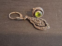 Silber 925 Ohrringe Markasiten Peridot Ohrstecker Antik