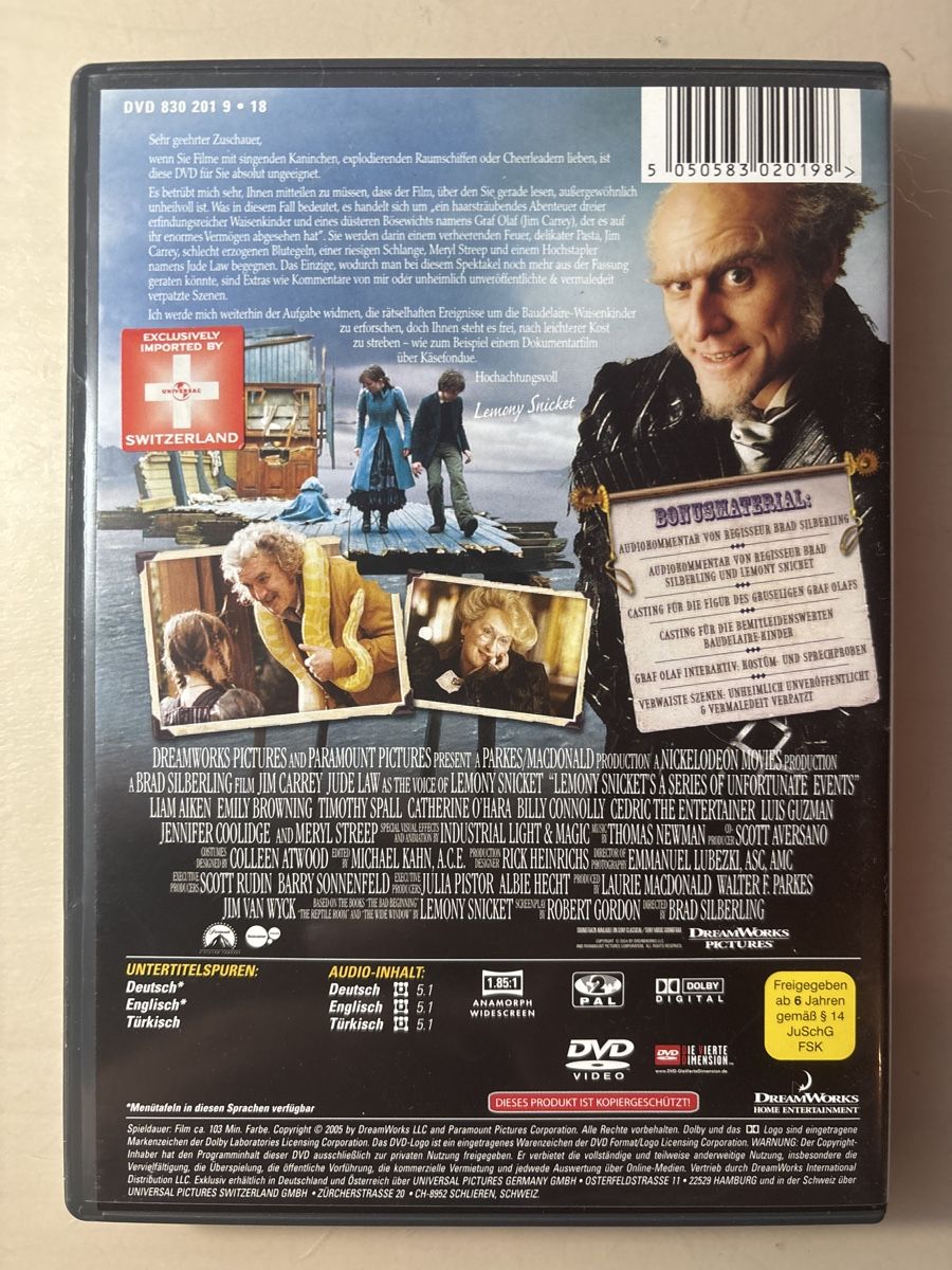 Tutti i DVDs: DVD: Lemony Snicket - Rätselhafte Ereignisse mit Jim Carrey – Nuovo (secondo la descrizione) da Ruswil venduto da Slivio_ 1