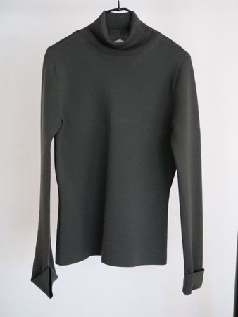 Gabriela Hearst Green Turtleneck Knit Top, Wool & Silk