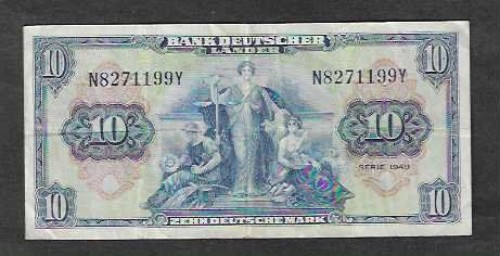 Banknoten: Germania  10  Mark  1949  Gebraucht – Gebraucht aus Gordola von coinsandnotes