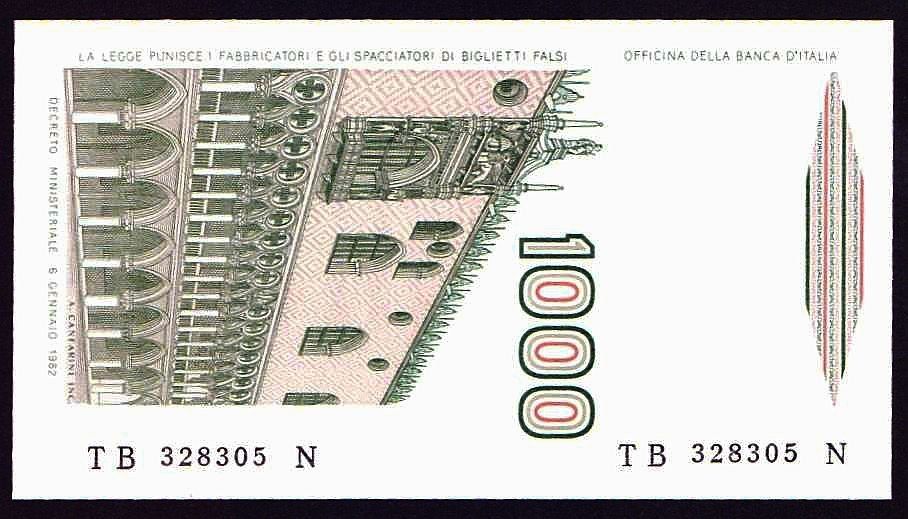 Banknoten: 1000 Lire 1982 UNZ – Gebraucht aus Flamatt von samowarow 3