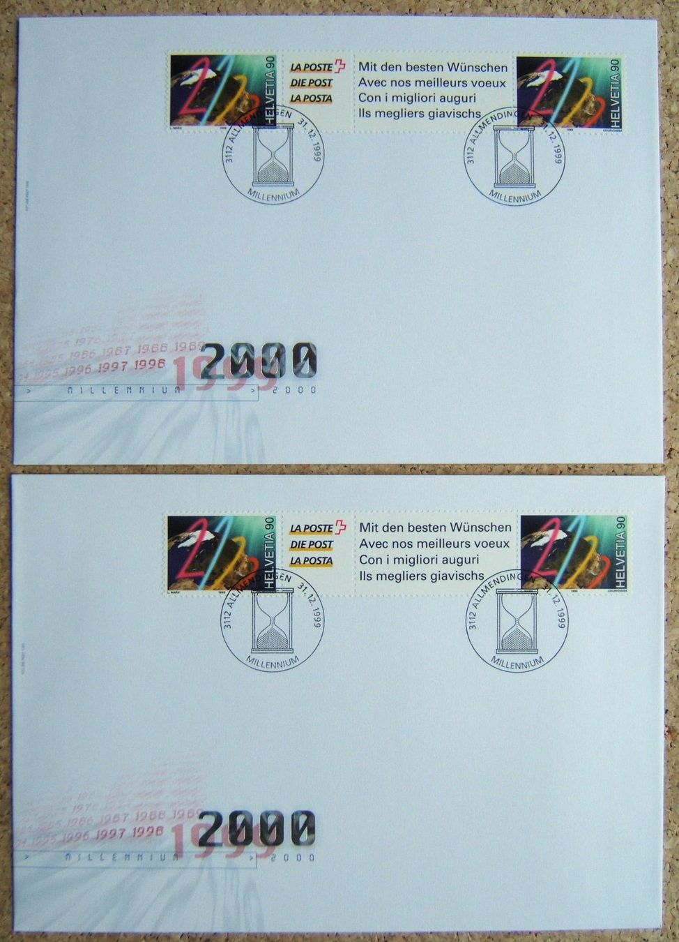 Tutti i francobolli: SCHWEIZ 4 FDC MILLENNIUM 1999 / 2000 – Usato da Brunnen venduto da Nonne04 1