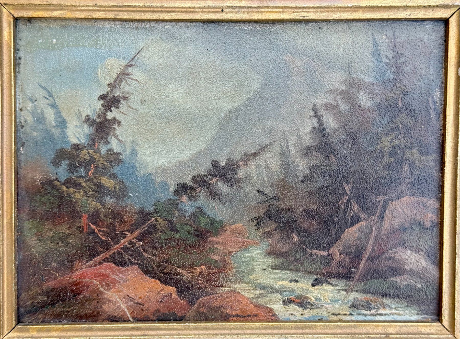 Cartine & Atlanti: Antikes Original Ölbild Landschaft auf Karton gerahmt – Usato da Murgenthal venduto da allbazar 1