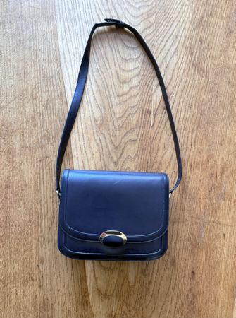vintage Schultertasche dunkelblau Leder Locher