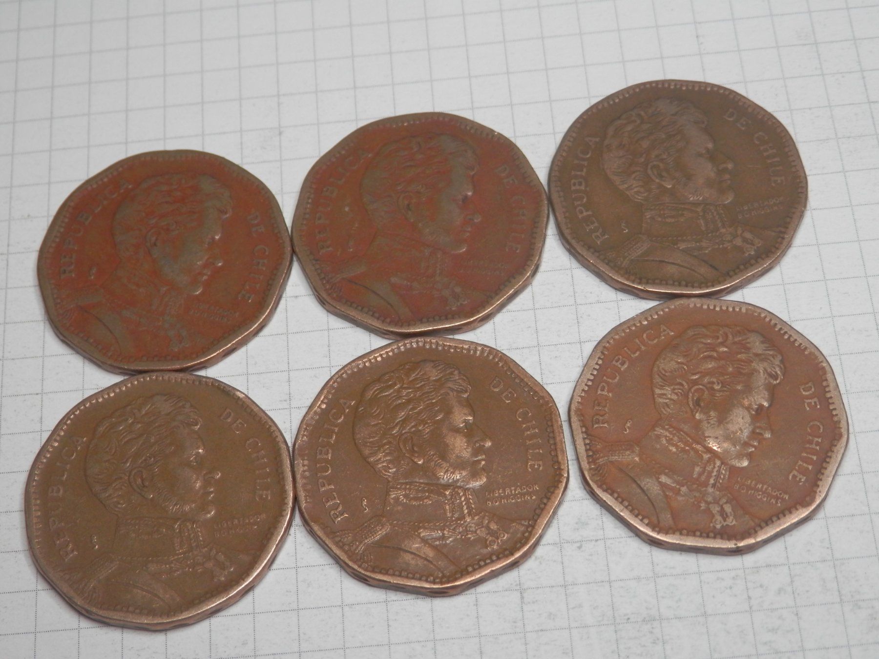 Tutti le monete: 6 x Chile 50 Pesos siehe Liste – Usato da Weiach venduto da weiach81 1