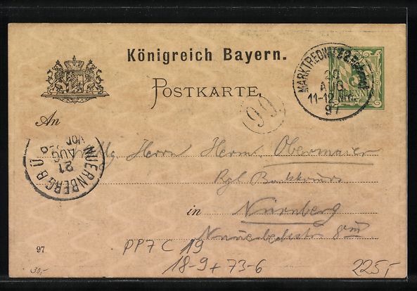 Cancelleria postale: Ganzsache Bayern PP7C19: Bayreuth, Portr – Usato da Berlin venduto da bartko-reher 1