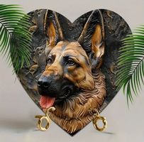 SÜSSE HOLZ DEKO IN HERZFORM *SCHÄFERHUND* 2-D, 20X20CM NEU