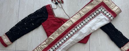 Indischer Saree rot weiss schwarz
