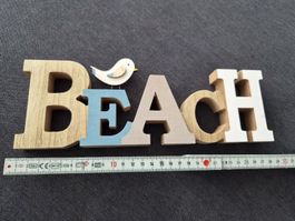 Holz Deko Schriftzug BEACH mit Vogel / Sommerdeko
