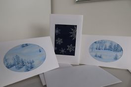 Set: 3 Weihnachtskarten mit Stoff (Doppelkarten/Kuverts)