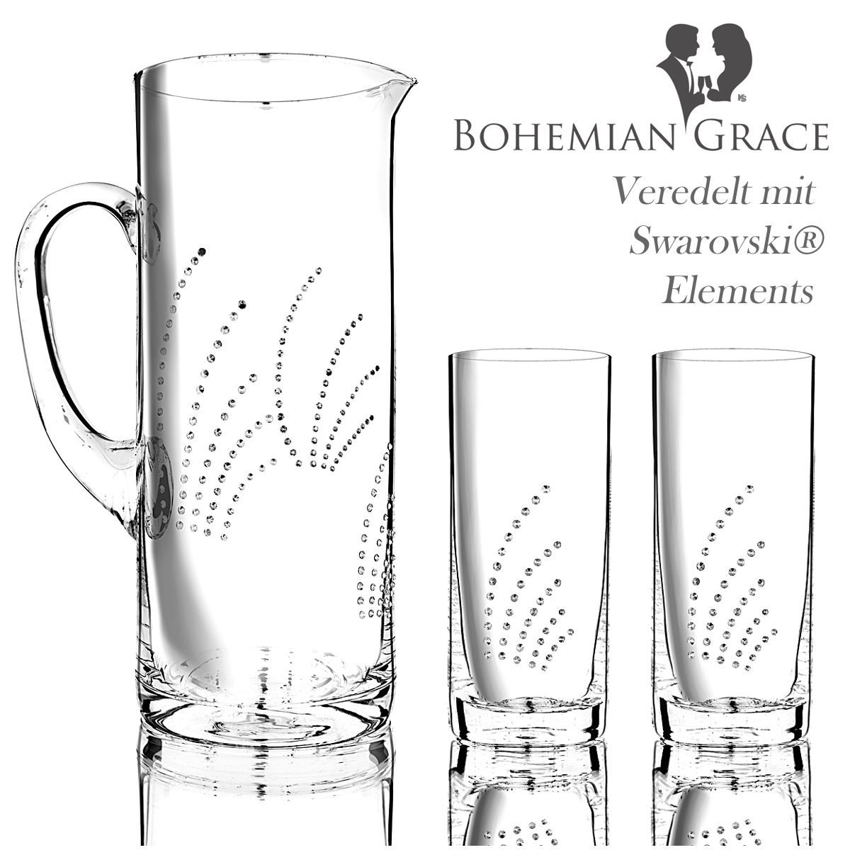 Caraffe: Glas Karaffe mit 2 (Wasser / Saft) Gläser – Nuovo e nell'imballaggio originale da Wettingen venduto da kochshop