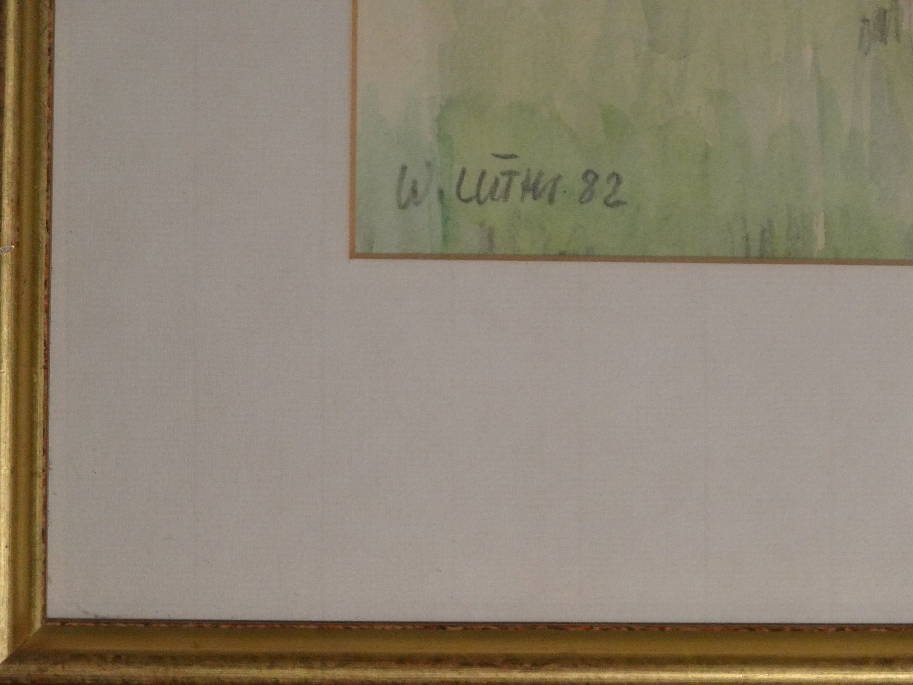Dipinti: Originalgemälde Aquarelllandschaft: "Grüne Aue" W. Lüthi '82 – Usato da Allschwil venduto da FindeAuserlesenes 3