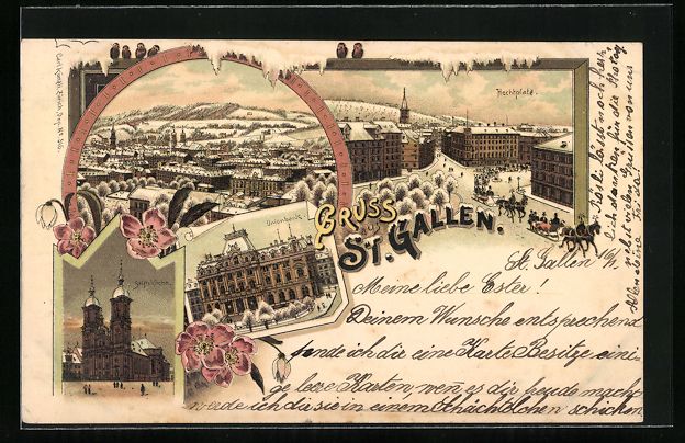Cartoline postali: Litho St. Gallen, Unionbank, Hechtplatz, – Usato da Berlin venduto da bartko-reher