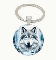 SCHLÜSSELANHÄNGER *WOLFSKOPF* ZINKLEGIERUNG,GLAS NEU