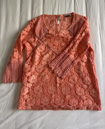 Mango Lace Top Size S Summer Boho Chic Crochet Trim Tunic