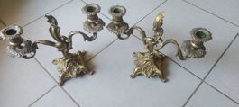 2 anciens bougeoirs style baroque en fonte