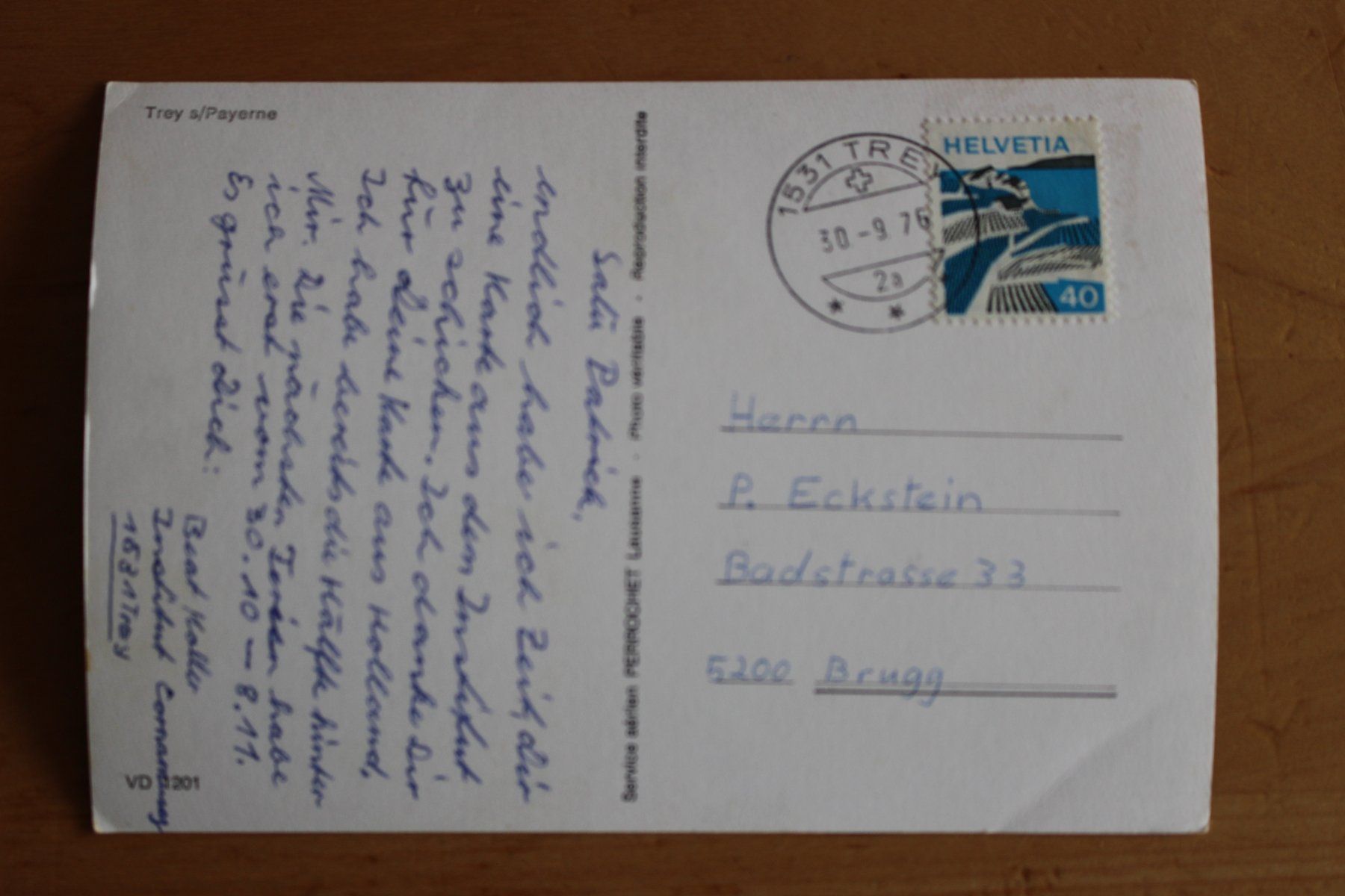 Ansichtskarten: Alte Ansichtskarte Trey/Payern FR, 1976 – Gebraucht aus einsiedeln von Huttli 1