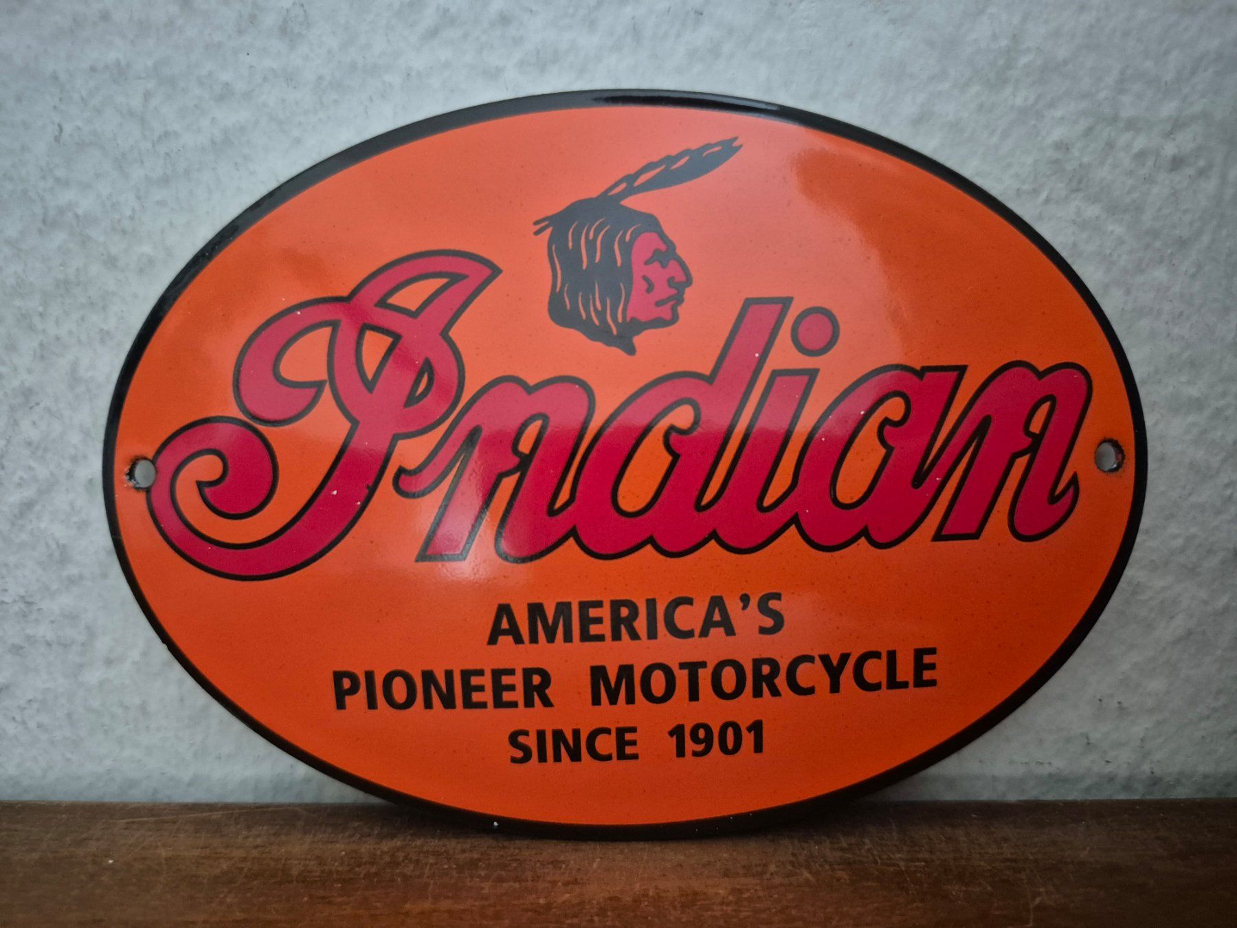 Indian Motorcycle Schilder: Emailschild Indian Motorrad Oldtimer USA Logo Emaille Schild – Neu (gemäss Beschreibung) aus Schaffhausen von pfanis09 1