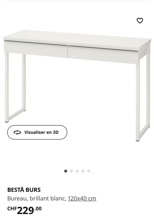 BESTÅ BURS Bureau, brillant blanc, 120x40 cm - IKEA