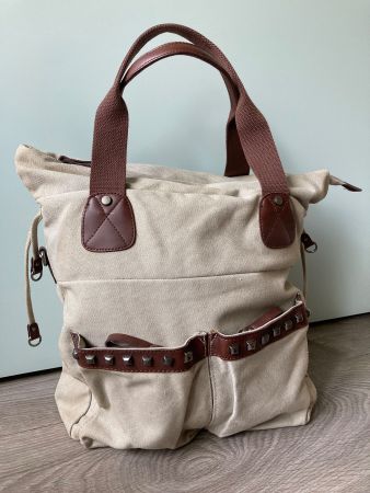 Handtasche / Stoff / Beige / Neu / H 42cm, B 36cm, T 12cm