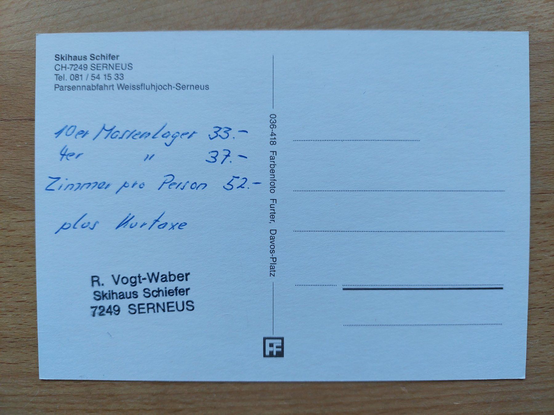 Cartoline postali: AK Serneus Skihaus Schifer 2-bildrig – Usato da Obfelden venduto da Foto_Bild_Kunst_Buch 1
