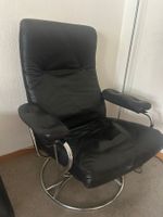 Leder Relaxsessel / Drehsessel schwarz mit Chromgestell
