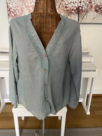 Leinentunika mit Häkeldetails, Türkis, 38/40
