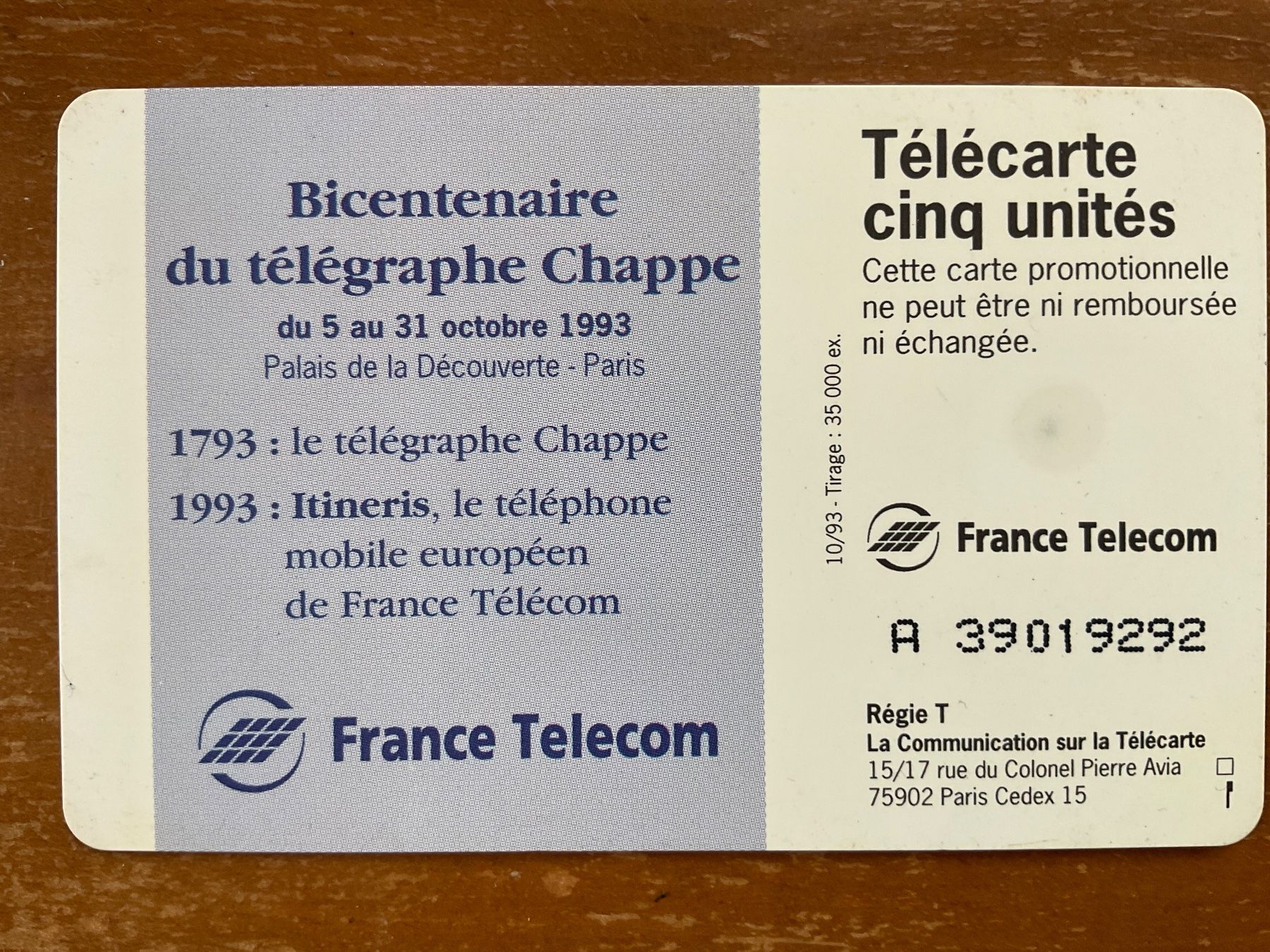 Schede telefoniche: Telefonkarte Frankreich Chappe – Usato da Zürich venduto da Tolima194 1