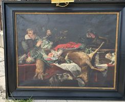 Antikes Gemälde Stillleben Jagd mit Wild und Hummer 120x100
