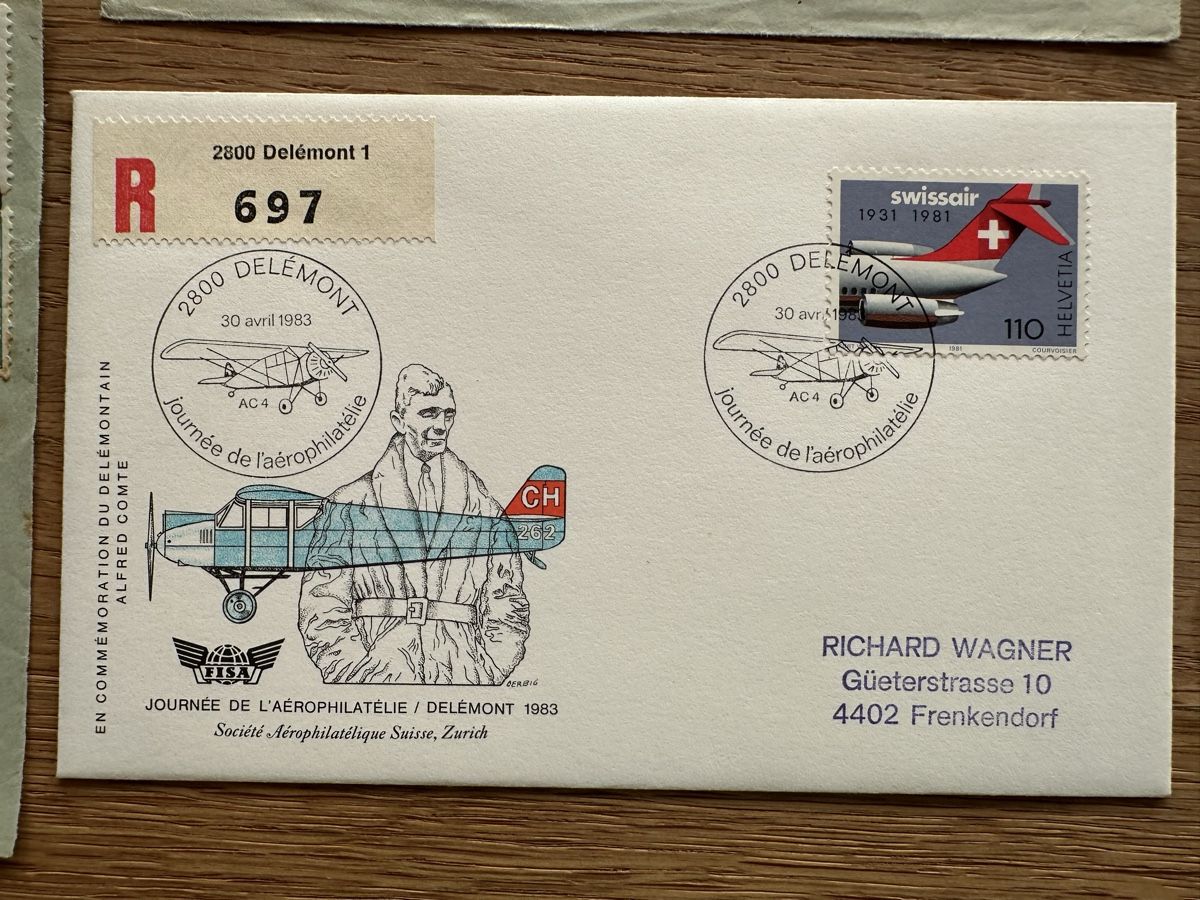 Alle Briefmarken: Schweiz - 4x Flugpost ab 1939 – Gebraucht aus Schmitten / FR von Samsara169 4