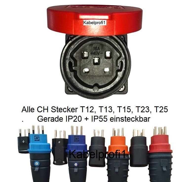 Adapter CEE16-5 IP44 auf T25 IP55 Innen + Aussenanwendung (Neu und ...