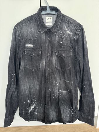 Zara Herren Jeanshemd Gr. M schwarz Used-Look cool