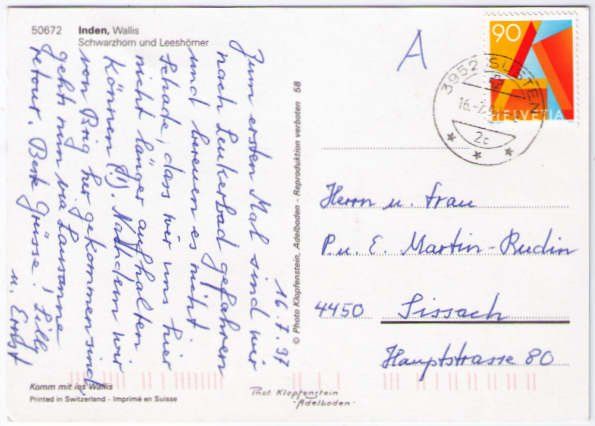 Cartes postales: Inden - Schwarzhorn + Leeshörner – D'occasion à Binningen par Mountainrider 1