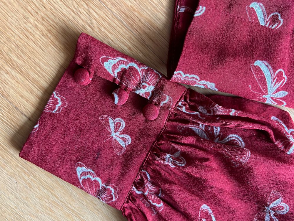 Red Butterfly Blouse, Button-Up, Size S 4