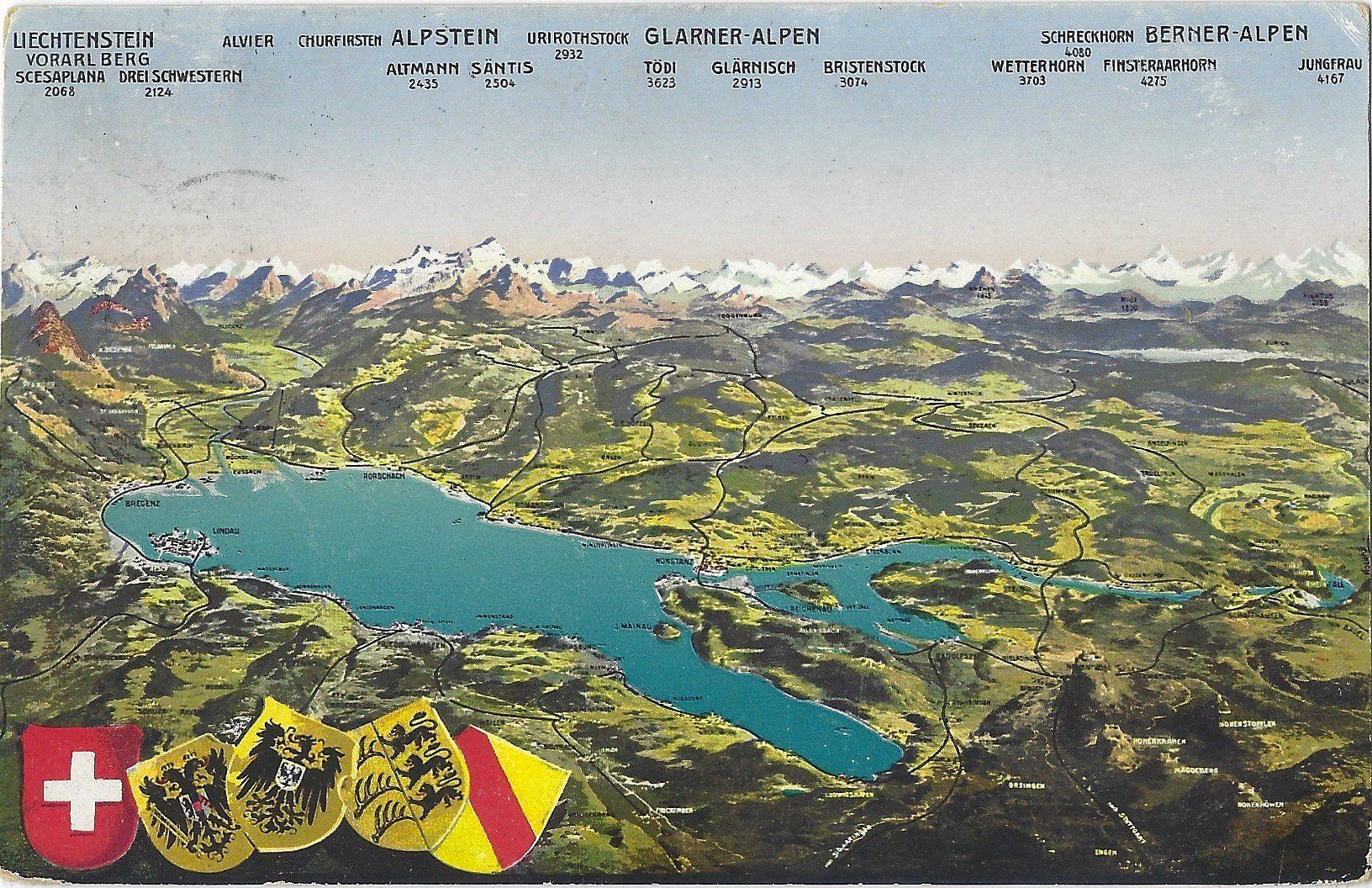 Cartoline postali: Bodensee  mit schneebedeckter Bergkette – Usato da Bütschwil venduto da Jackson1A